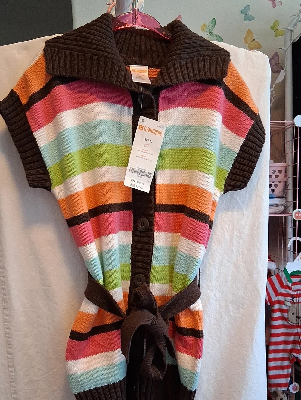 Gymboree Girls' Multicolor Striped Sweater Dress One-Piece with Belt S(5-6)